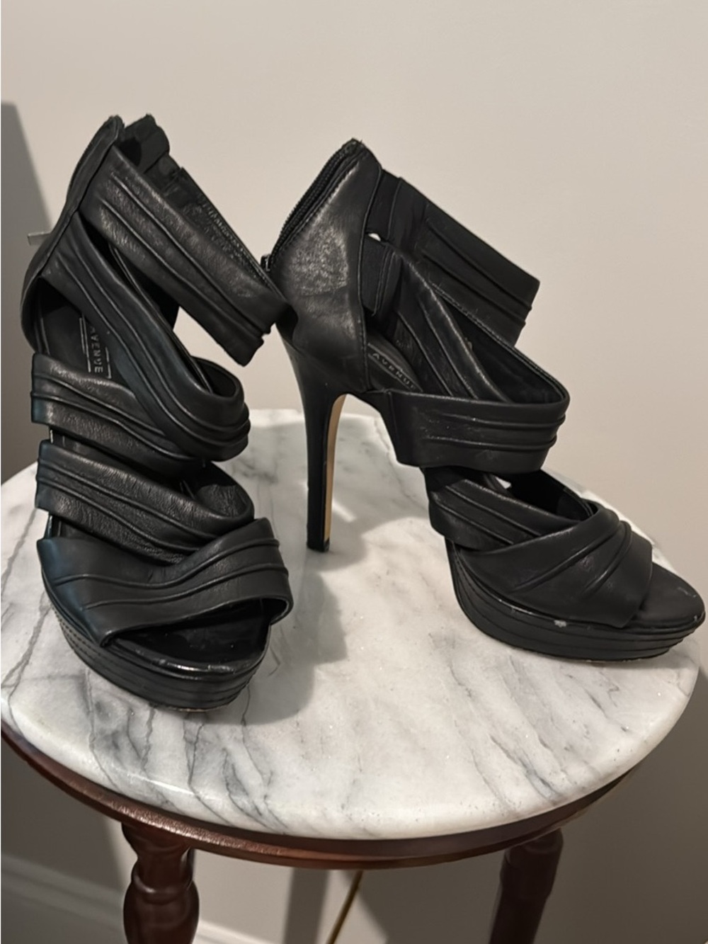 Black Strappy High Heel Sandals leather - Women 7
